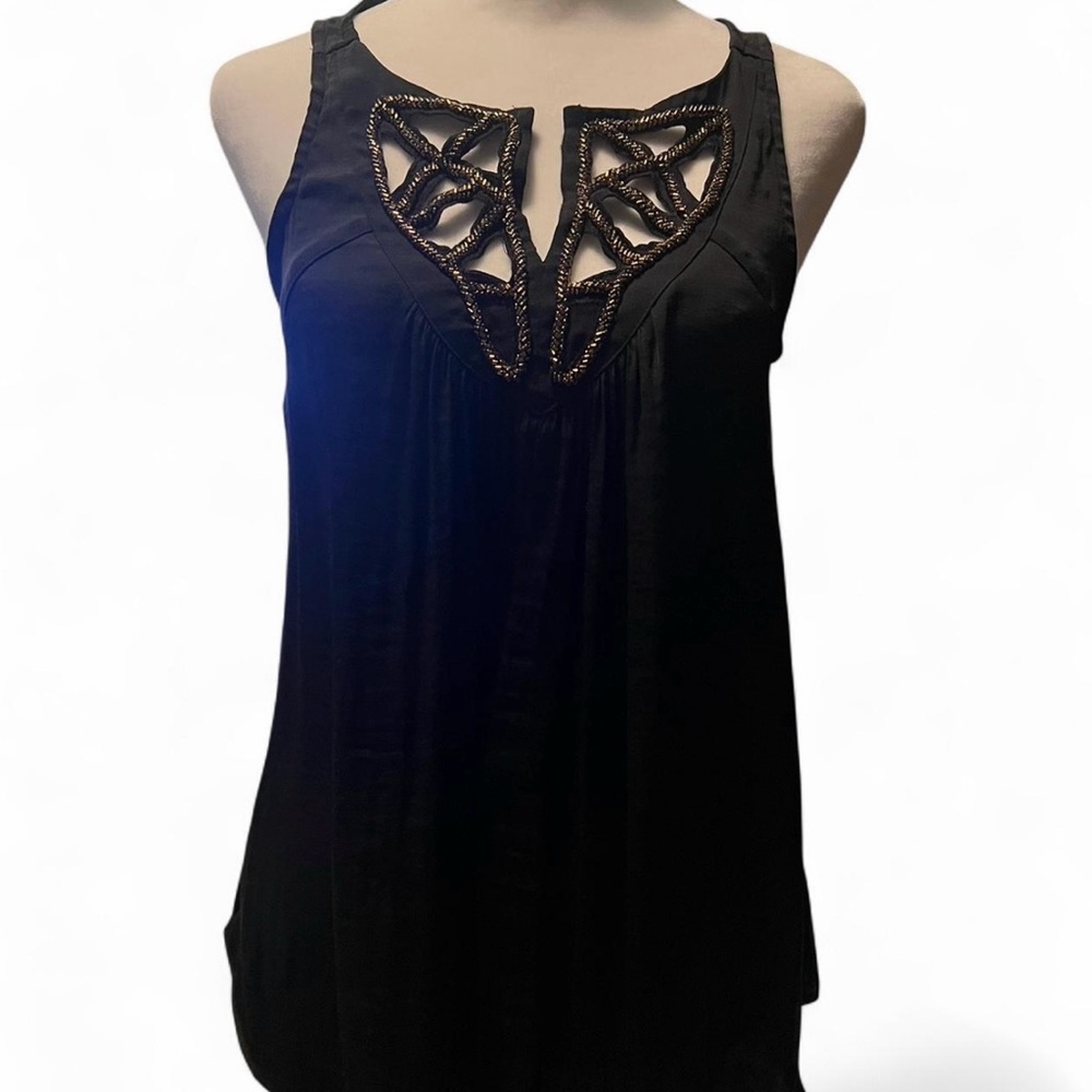 a.n.a Black Embellished Sleeveless Tank Top, small petite